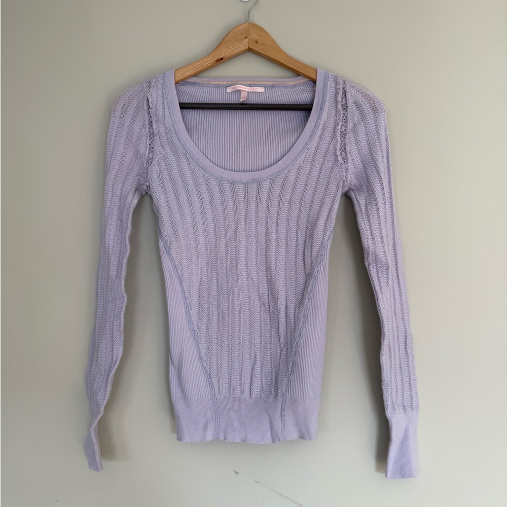 Y2K Victoria's Secret Light Purple Ribbed Scoop Neck Long Sleeve Knit Top Sz XS